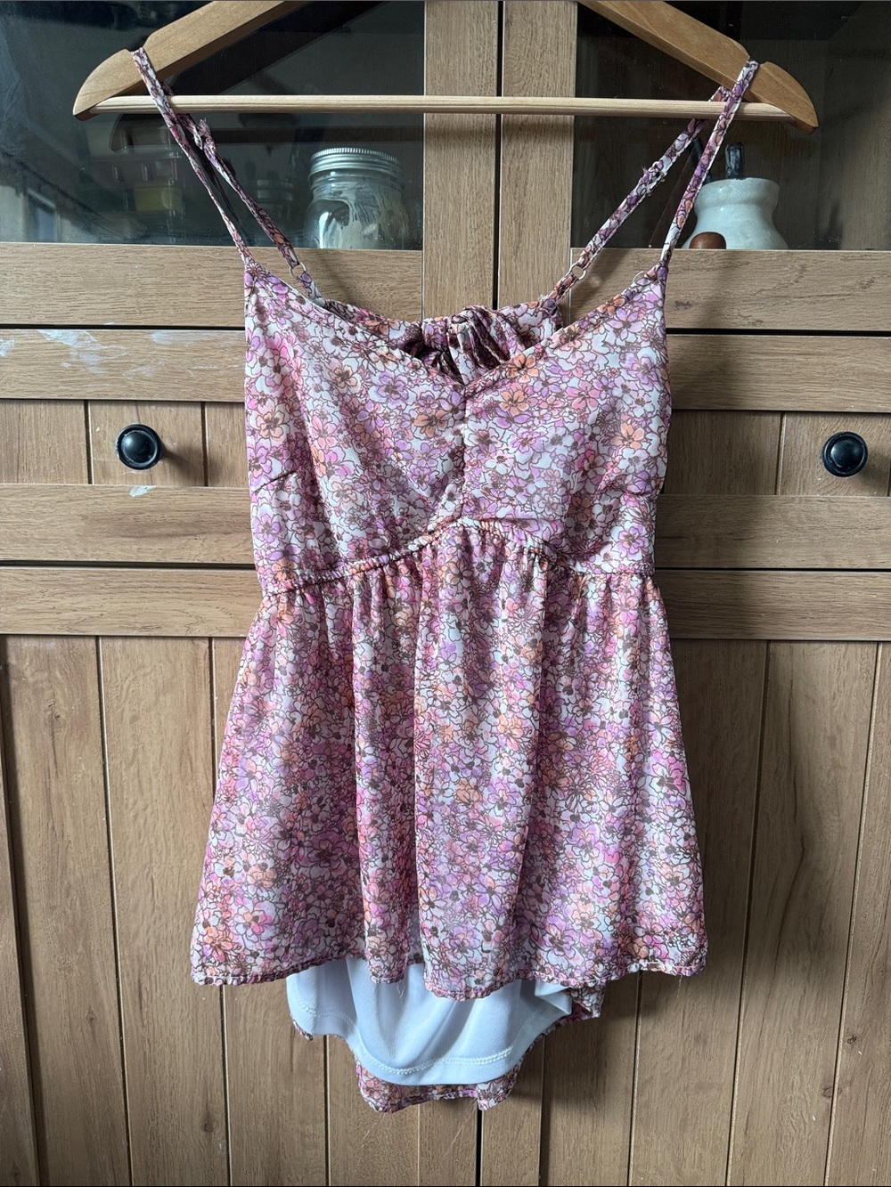 Japna Pink Floral Spaghetti Strap Peplum Tank